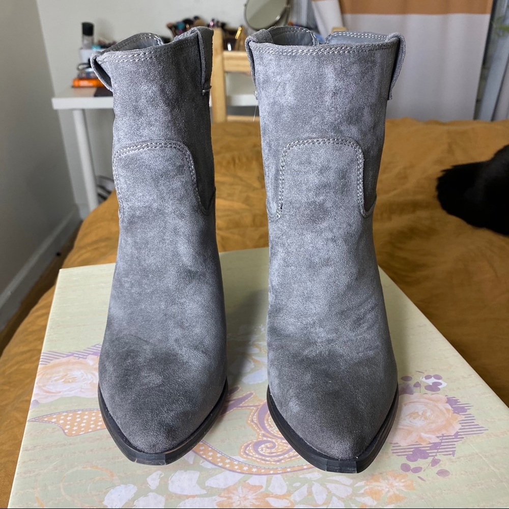 Very G Grey Block Heel Booties - Picture 3 of 6